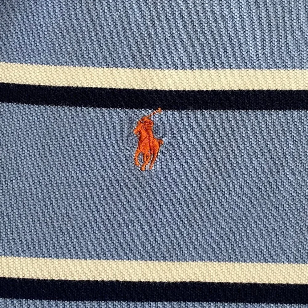 Polo Ralph Lauren Mens Polo Logo Shirt Stripped Buttons Collar Short Sleeves XXL